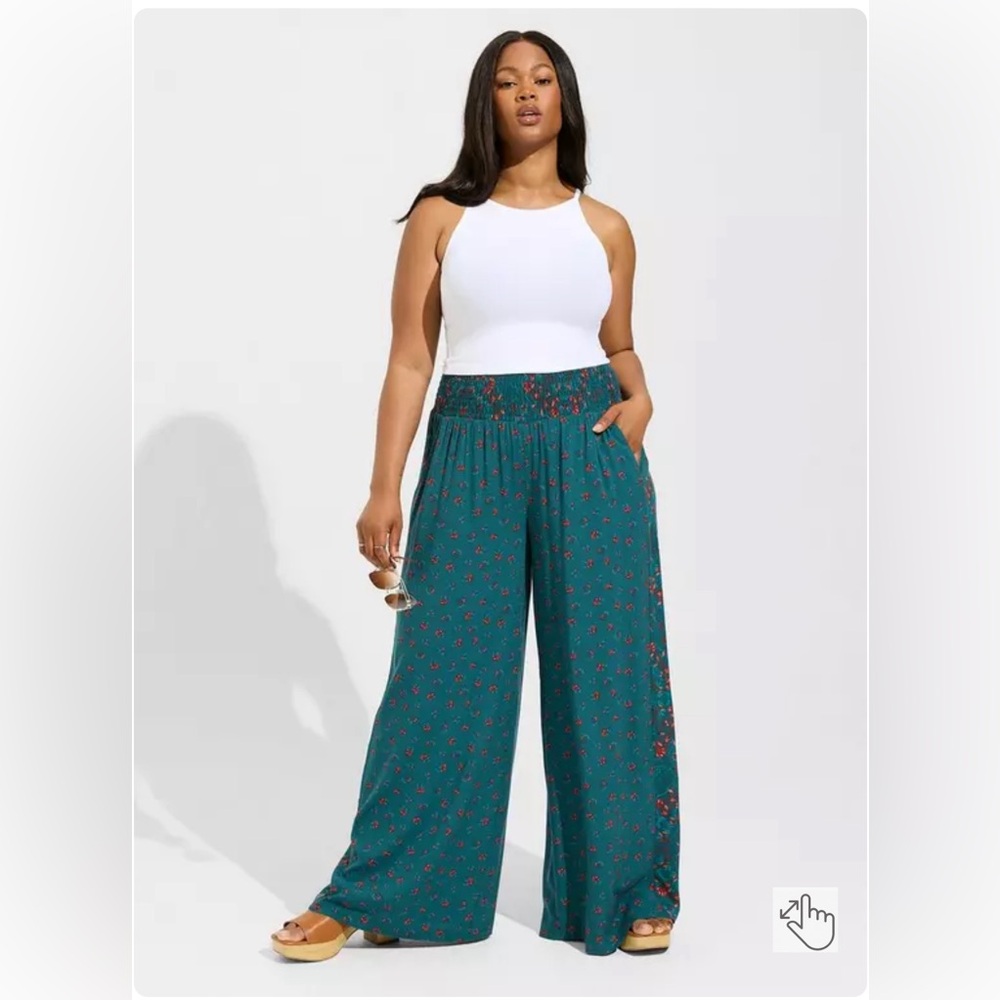 Torrid Pull-On Wide Leg Challis Smocked Waist High-Rise Pant